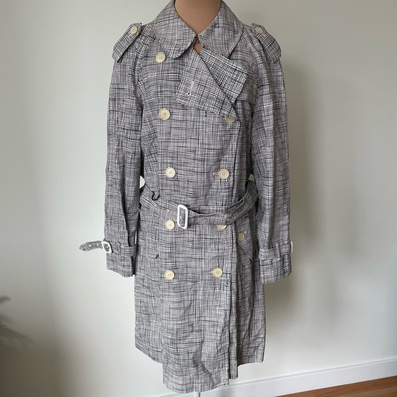 Burberry London Plaid Grid Signature Print Cotton Double Brewster Trench Coat 14